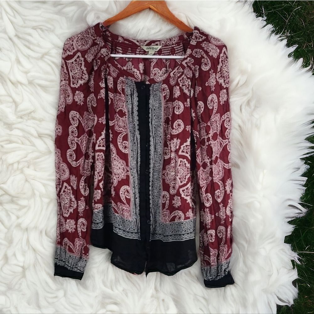Lucky Brand Coastal Cowgirl Boho Blouse XS Paisley Scarf Print Flowy It Girl Top - Picture 9 of 9